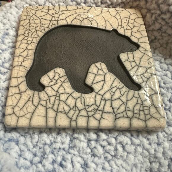 Handmade Tile W/ Black Bear Cut Out Native American Wilderness Stamped by Artist - Picture 2 of 11